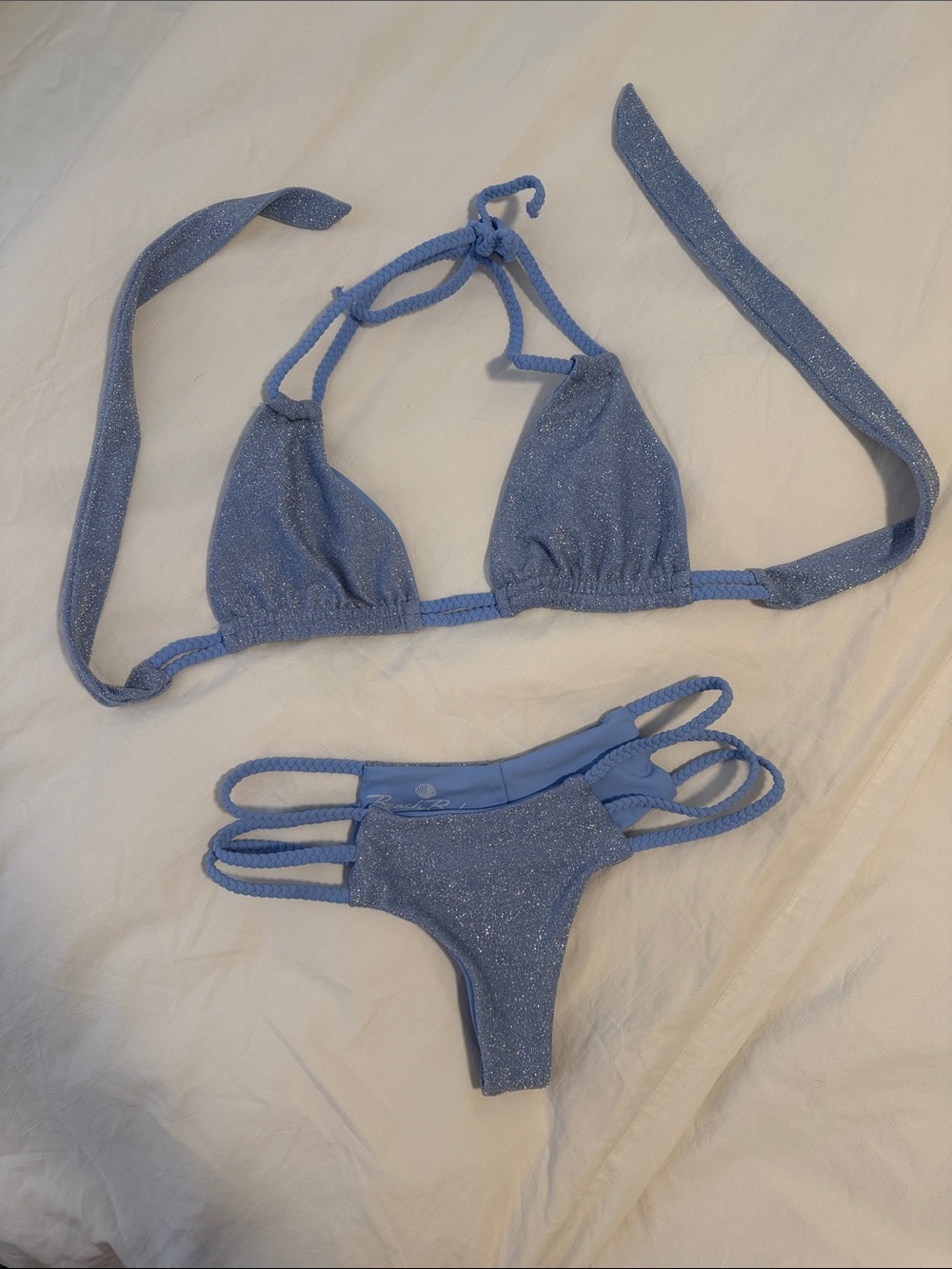 Beach babe Blue Shimmer Triangle Bikini Set